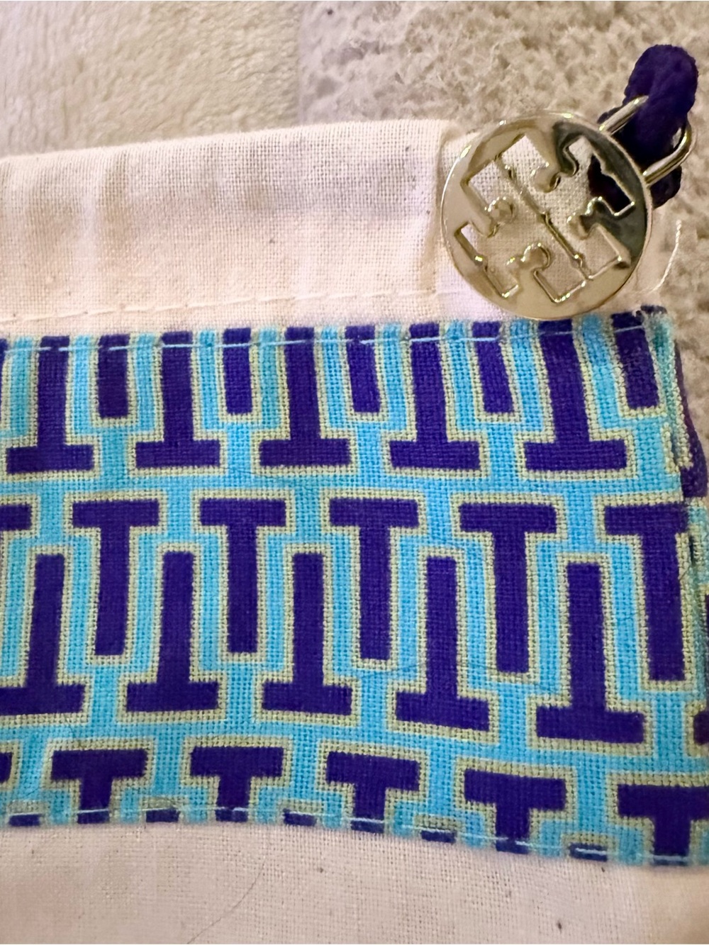 Tory Burch LARGE DUST BAG(23 x 23) Blue and Turquoise Geometric with Logo Charm